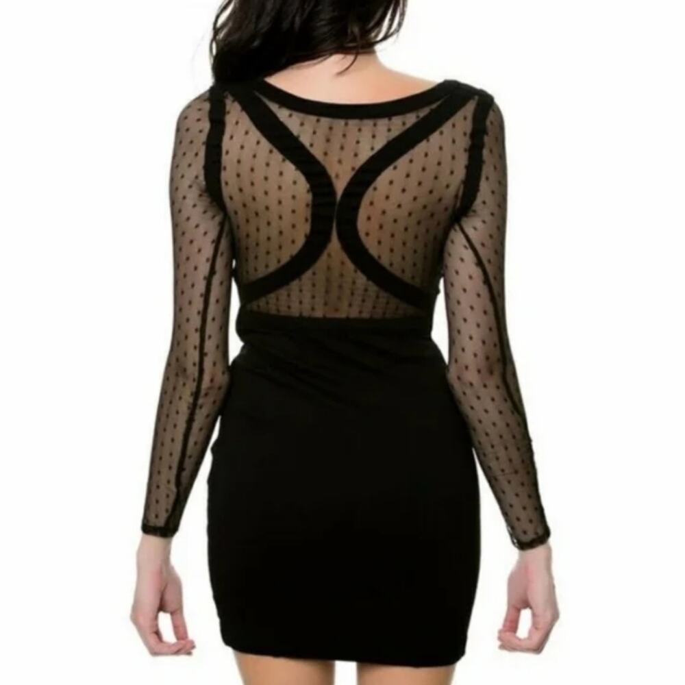 Keepsake The Label Black Swiss Dot Mesh Sleeve Bodycon Mini Dress NWT Medium LBD - Picture 2 of 13